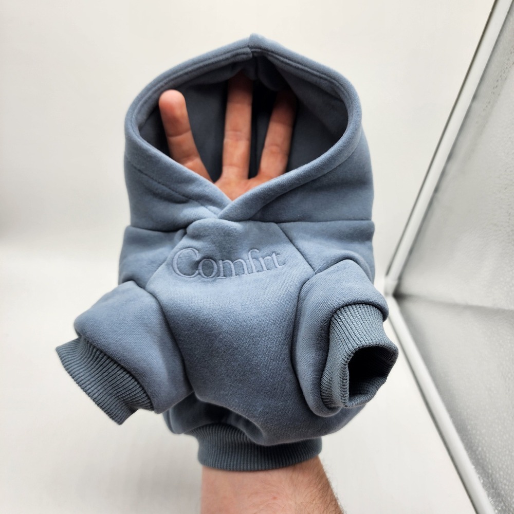 Comfrt Signature Paw Hoodie Dog XXS Blue Gray Embroidered Fleece Pet Sweatshirt